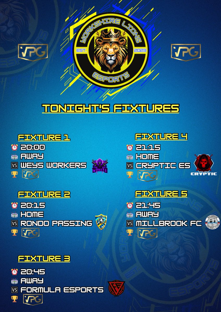 Yorkshire_Lions's tweet photo. 🏟I MATCHDAY

Here's our fixtures and lineup for tonight's @OfficialVPG @VPGUK games.

We are hoping to turn things around and get some well needed points

COME ON YOU LIONS! 🦁

#YorkshireLions https://t.co/OPn26HWcBX