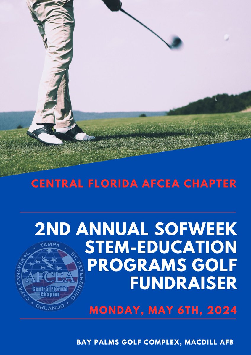 AfceaT's tweet photo. ⛳️Join us for the Central Florida AFCEA Chapter 2nd Annual SOFWeek "STEM-EDUCATION" Programs Golf Fundraiser! 📷 Bay Palms Golf Complex, MacDill AFB  📷 May 6th, 2024 Support STEM education and have fun on the greens! Register here: https://t.co/5cCU0Ag7Rh
#AFCEA #STEM https://t.co/QqDD2X3kXW