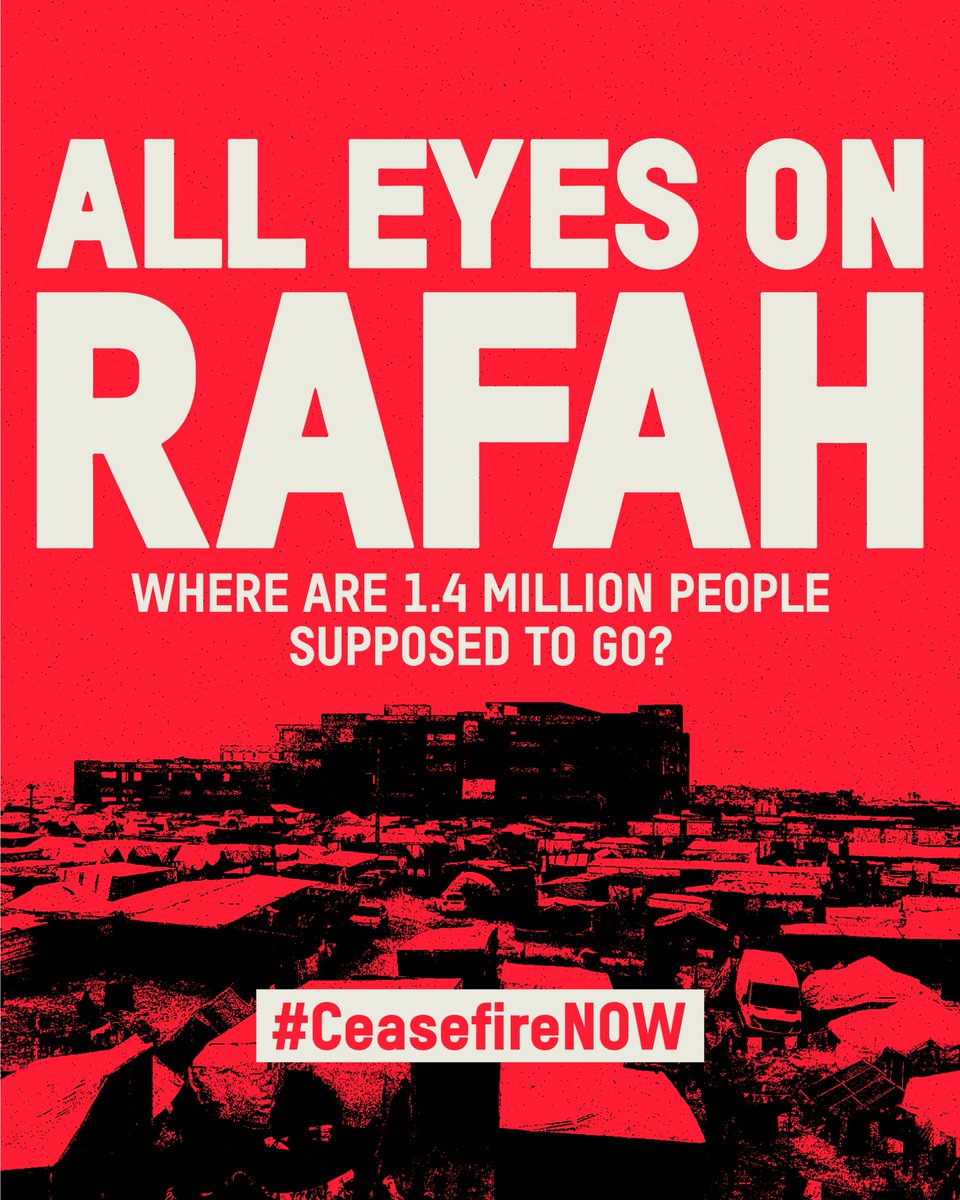 🆘 #Rafah in Gaza was supposed to be safe. More than a million people have fled there on Israel's instructions. Now, Israel is planning a full scale military offensive in Rafah too.

Nowhere in #Gaza is safe. People are living in tents. Running from bombs. Starving. The world can