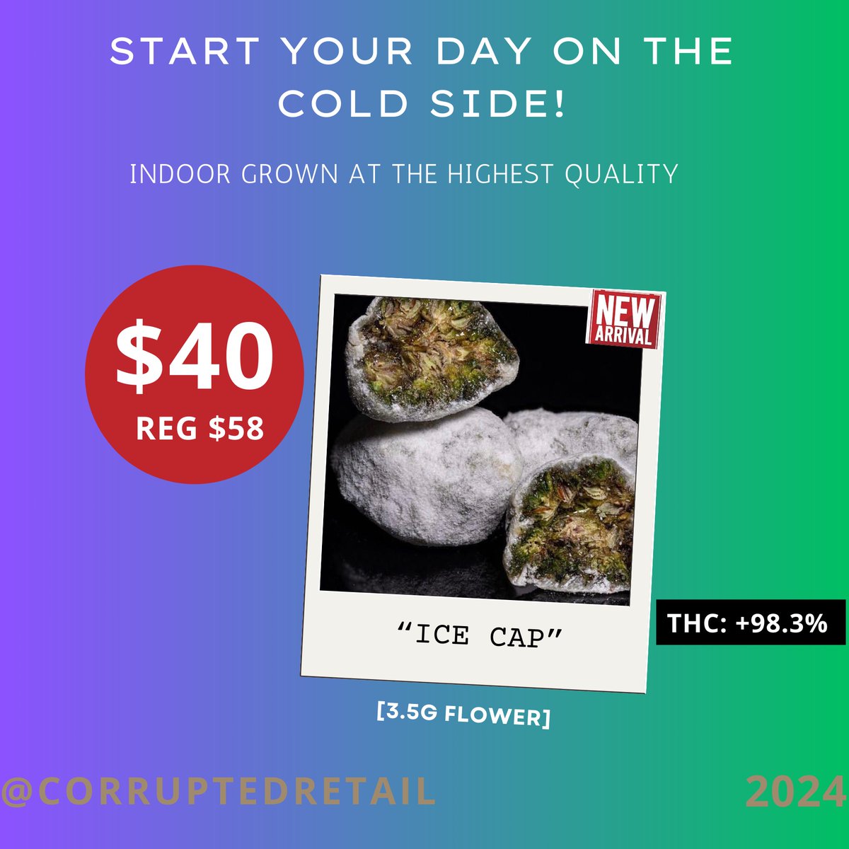 Things been dry ?📸 Add a bit of Flavor to your day with our lovely "Ice Caps"! ☃️🔥
 *RESOCKED
#floridaweed #NaturalRelief #orlandoweed