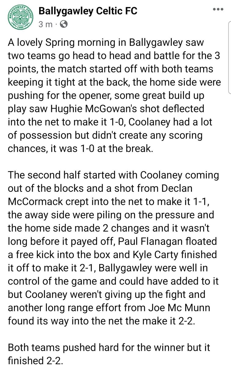 Ballygawley FC Vs Coolaney 2-2