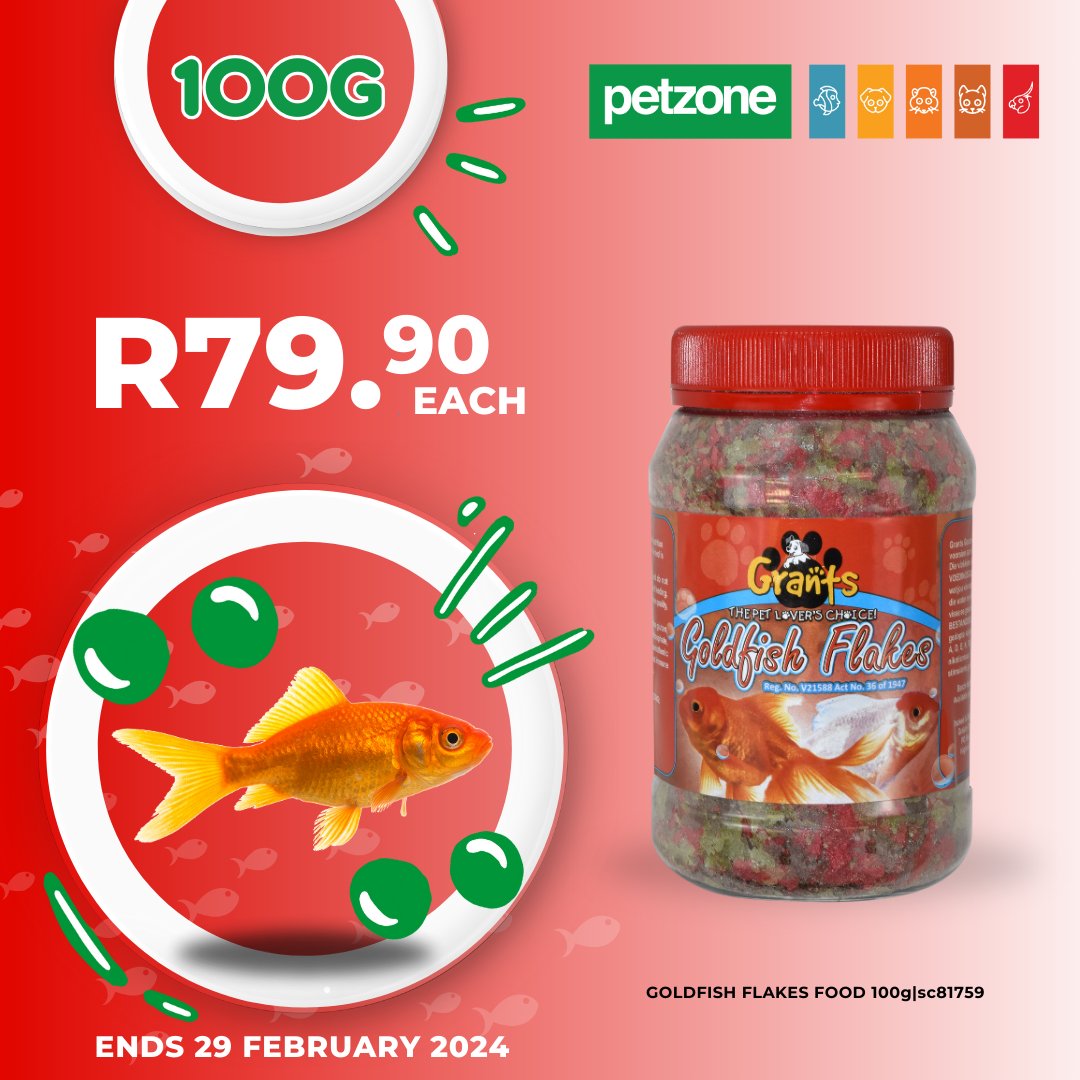 petzonestores's tweet image. Dive into a world of fin-tastic nutrition! 🐟✨ 

Petzone's Gold Fish Flakes and Tonic are a perfect duo to keep your underwater buddies healthy and happy. 

Shop more online today 👀 petzone.co.za/promotions/pro…

#petzone #fish #fishflakes #goldfish