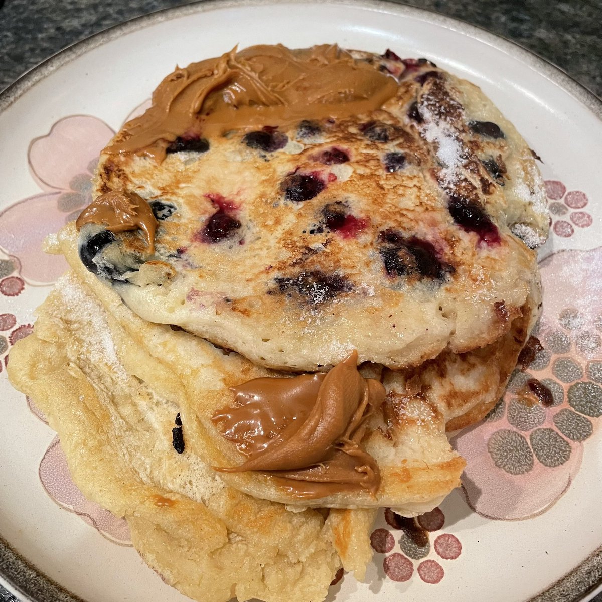 First 3 vegan pancakes. Blueberry, lemon juice & Biscoff spread 🥰 #vegan #ShroveTuesday