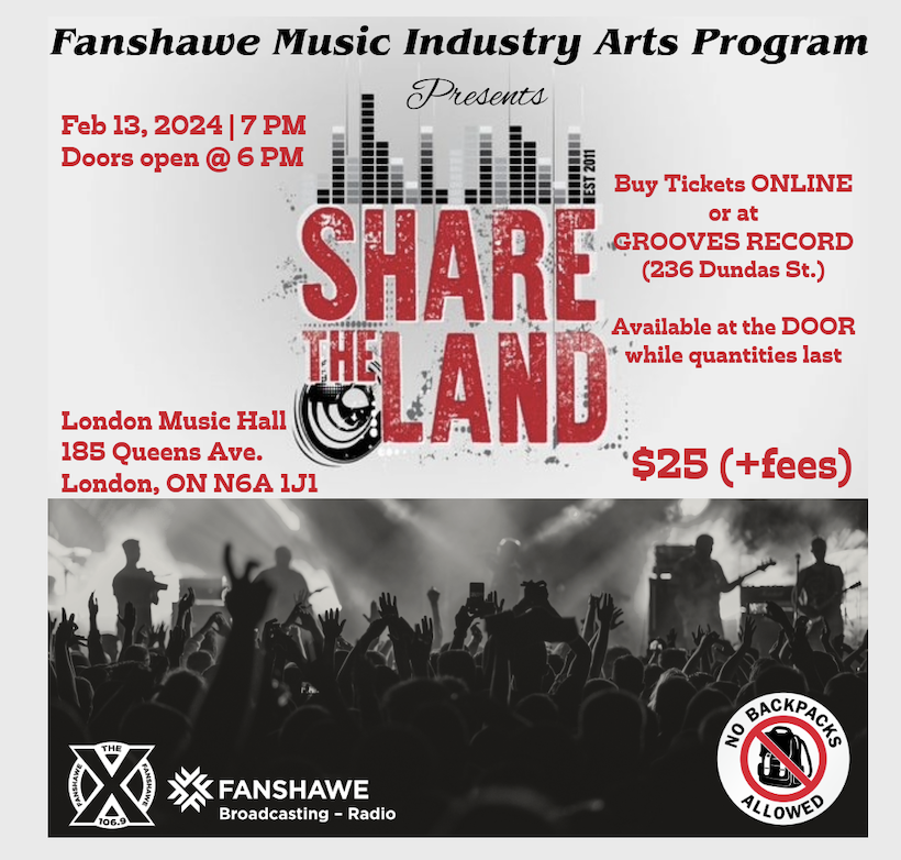 Join us today at Share The Land! 🎶 🔥 Tickets still available. 🎟️ Doors open at 6:00pm 🎸 @Downtown_London #ldnont