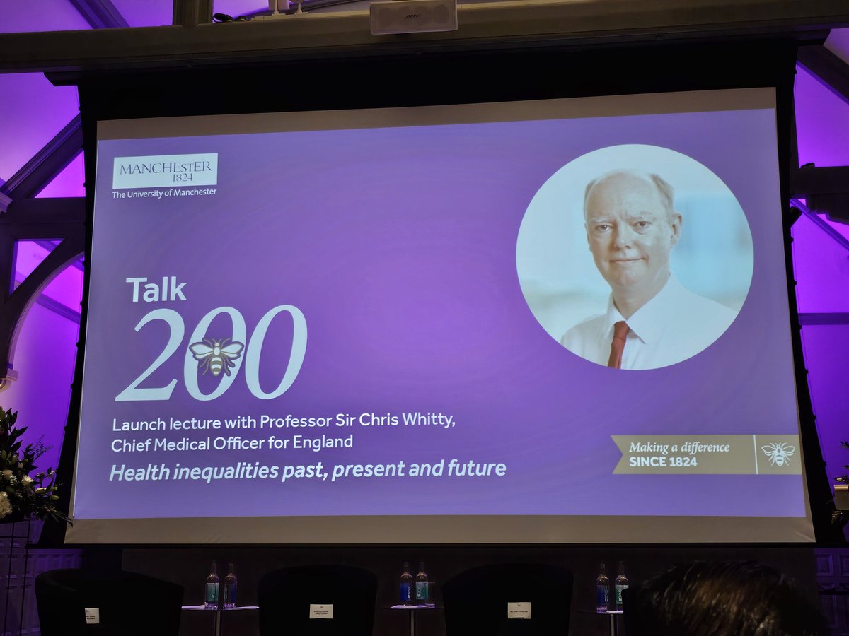 Super-excited to hear Prof Sir #ChrisWhitty's lecture 'Health inequalities past, present and future' @OfficialUoM #bicentary #Talk200