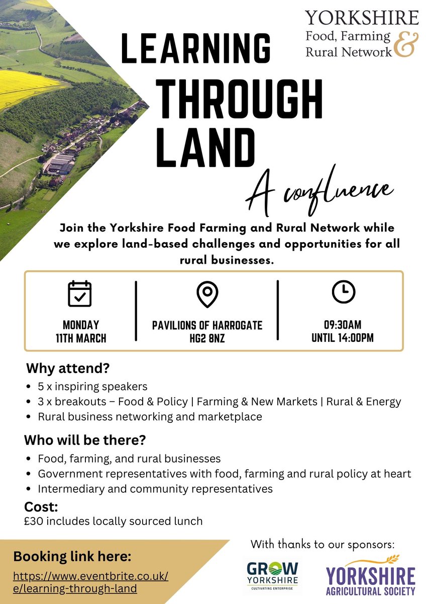 Join us as we explore... Land-based challenges and opportunities for rural businesses at the Great Yorkshire Showground on Monday 11th March. All welcome. Thank you to our venue sponsor @GrowYorks Full details and book your place via ➡️ yas.co.uk/yffrn-learning…