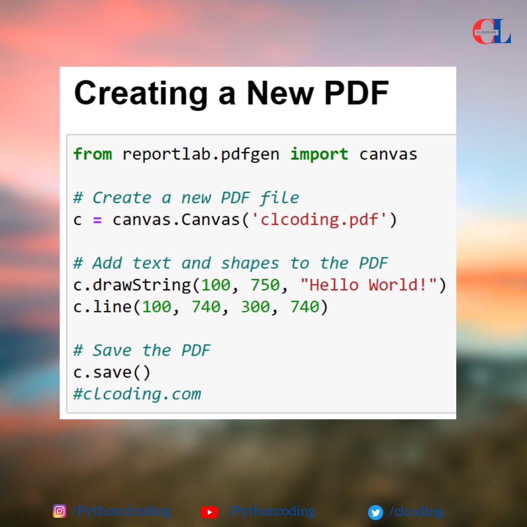clcoding's tweet photo. Creating a New PDF 

https://t.co/gIH9yo2pnA https://t.co/TH53goqAuB