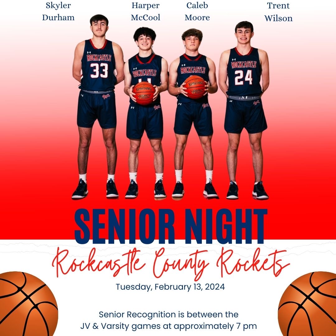 TONIGHT is SENIOR NIGHT for our RCHS boys basketball team! Please come show your support of our 4 seniors! JV starts at 6 followed by Senior walkout, then Varsity at 7:30. Go Rock!! ⁦@_CashMoney5⁩ ⁦@SportsatTheRock⁩ ⁦@12thSports⁩