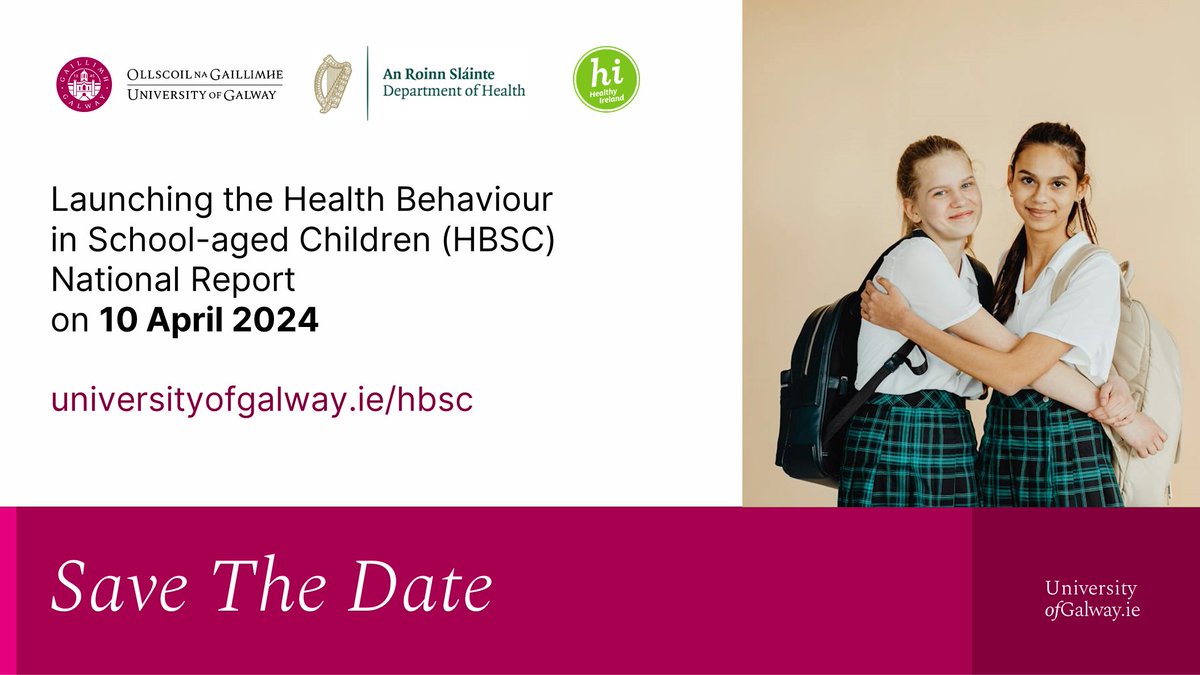 🚨 SAVE THE DATE! We are happy to announce that our @hbscireland team and @roinnslainte will launch the newest Health Behaviour in School-aged Children 🇮🇪 National Report on 𝟭𝟬 𝗔𝗽𝗿𝗶𝗹 𝟮𝟬𝟮𝟰 (Wednesday). Join the HBSC mailing list to get updates: universityofgalway.ie/hbsc/joinmaili…