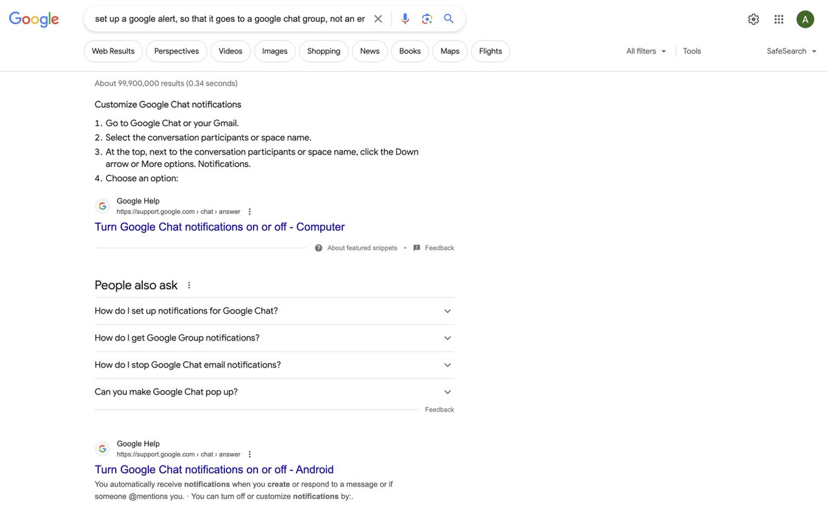 ali_rehan's tweet photo. Tale of the search engines!
@Google vs @perplexity_ai 

"set up a google alert, so that it goes to a google chat group, not an email" https://t.co/MluQ6bWIo8