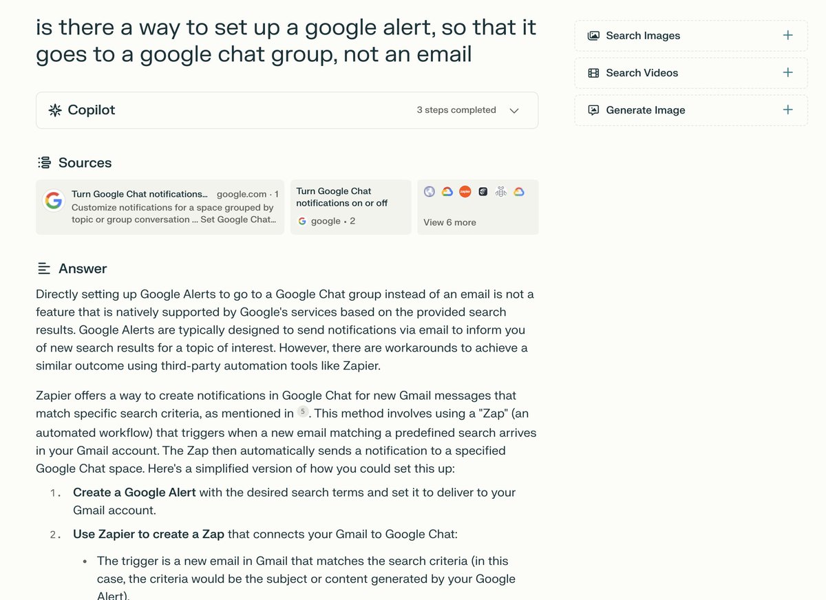 ali_rehan's tweet photo. Tale of the search engines!
@Google vs @perplexity_ai 

"set up a google alert, so that it goes to a google chat group, not an email" https://t.co/MluQ6bWIo8