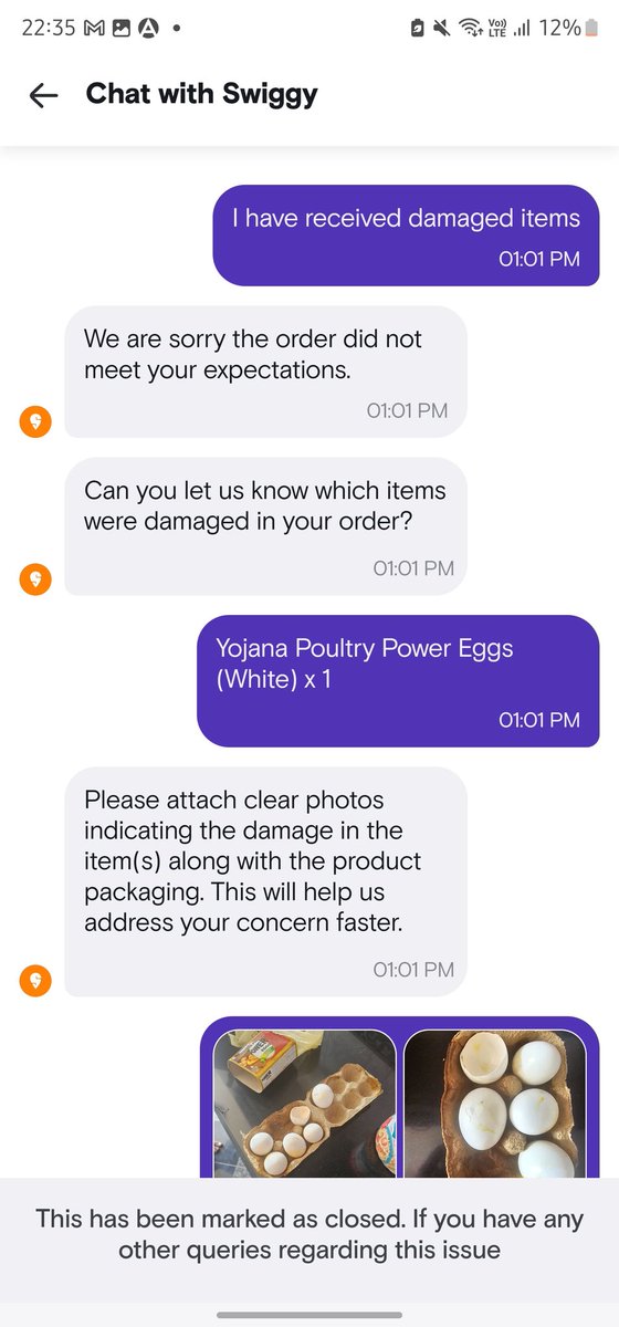 indi_kitchen's tweet photo. @SwiggyInstamart this was regarding an Order number 166775684238788. We got broken eggs. The swiggy chat told us to email. We got this template answer. I have requestd someone to call and clarify why this can't be validated after submitting pictures and videos. I need a call back https://t.co/a5bjyywzqI