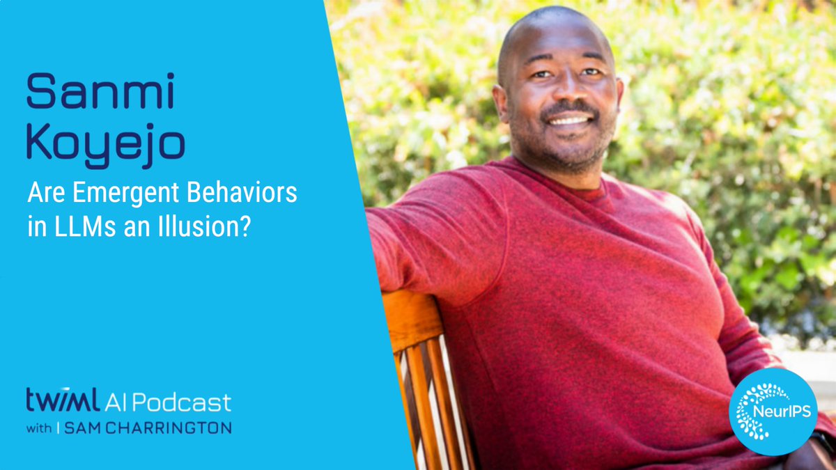 Today we’re joined by @sanmikoyejo, assistant professor at @Stanford to discuss his award-winning papers: ‘Are Emergent Abilities of Large Language Models a Mirage?’ & 'Comprehensive Assessment of Trustworthiness in GPT Models'. 🎧/📷: twimlai.com/go/671 🔑 takeaways (1/5)