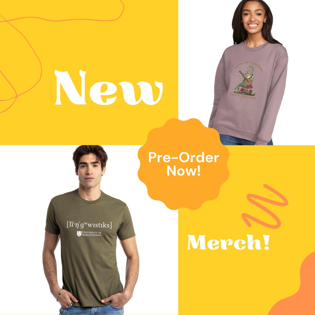 UsaskLing's tweet photo. Our merch is up for presale! Support the LSC
and represent USask linguistics with a cute sweatshirt
or basic tee! Copy this link to access the presale -->
https://t.co/uUTZ5g3kJY https://t.co/MPeHa7287g