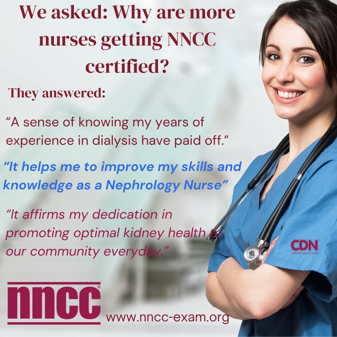 When we asked nurses why they took the next step in their career to get certified, they answered....

#nephrology #nephrologynurse #nephrologynursing #dialysis #dialysisnurse #nursepractitioner #nephrologynursepractitioner