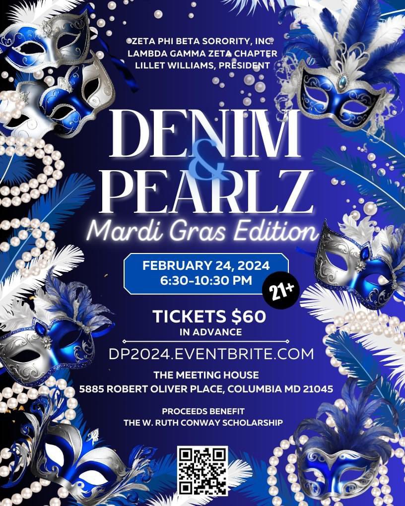 Come party with the ladies of @zphib_lgz #LGZHoCo enjoy a night of music, food, drinks, & fun - Mardi Gras Style at our Annual Denim & PearlZ party
DP2024.Eventbrite.com
Proceeds benefit the W. Ruth Conway Scholarship.
#ZPhiBMD #ZetaPhiBeta #Denim&PearlZ #Scholarship #MardiGras