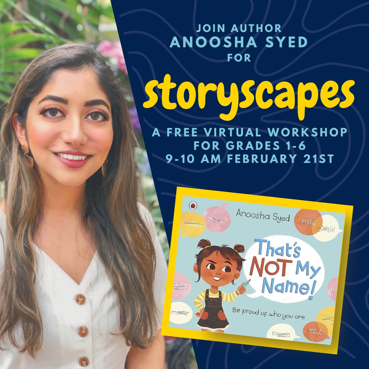 Have you ever wanted to learn how a picture book is created, or create your own? Telling Tales Storyscapes is a free interactive livestream for children Grades 1-6. Join author/illustrator Anoosha Syed in reading a story and hearing about how it was created! #virtualevent #kids