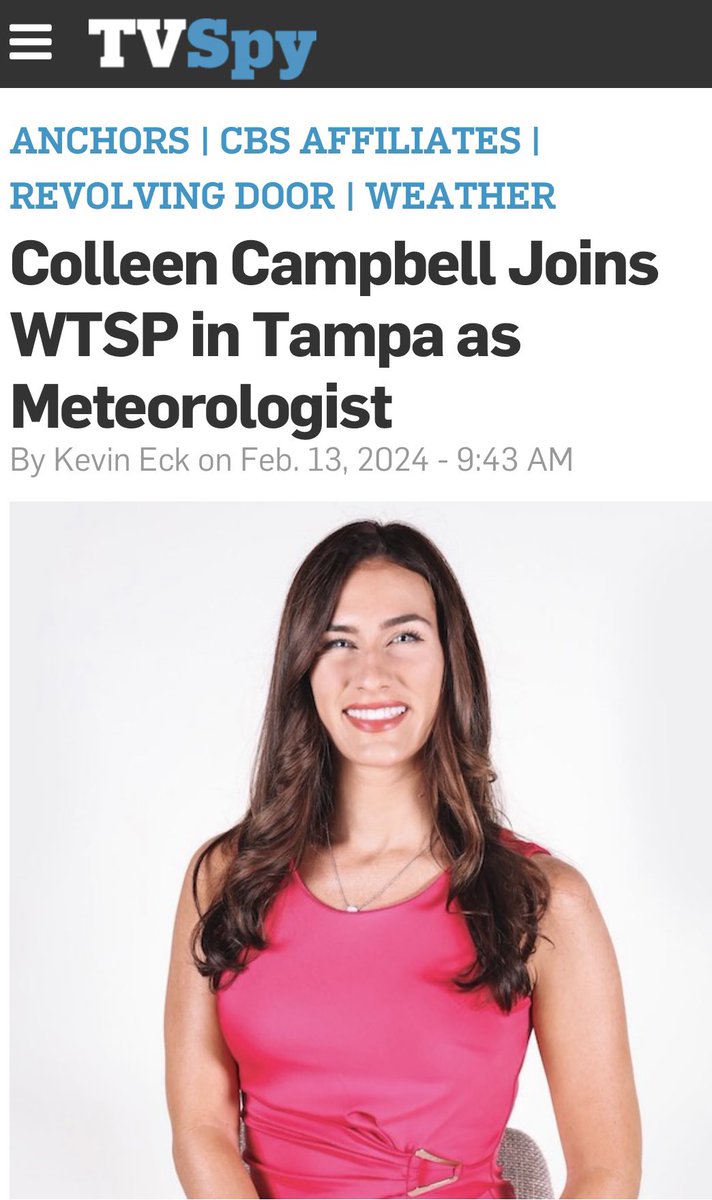 cbkmediamgt's tweet photo. Thanks @TVSpyNews for mentioning this recent client move:
@ccampbellwx ⬆️@10TampaBay
READ>https://t.co/h5Gpmz1XKO
#TampaTVNews
#WTSP
#CBS
#Meteorologist
#TVSpy
#MovingUp
#FortMyers➡️Tampa
#TeamCBK https://t.co/31oNMGKr74