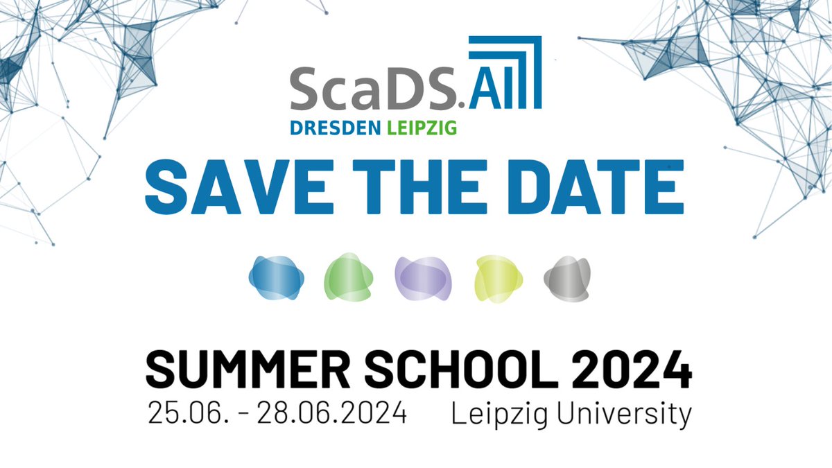 Stay tuned, registration will be open soon!📝
The @Sca_DS #SummerSchool2024 is on its way, save the date and prepare for some interesting days in #Leipzig.

Have a look at our website to get to know more about the program, the lecturers and more:
👉scads.ai/education/summ…