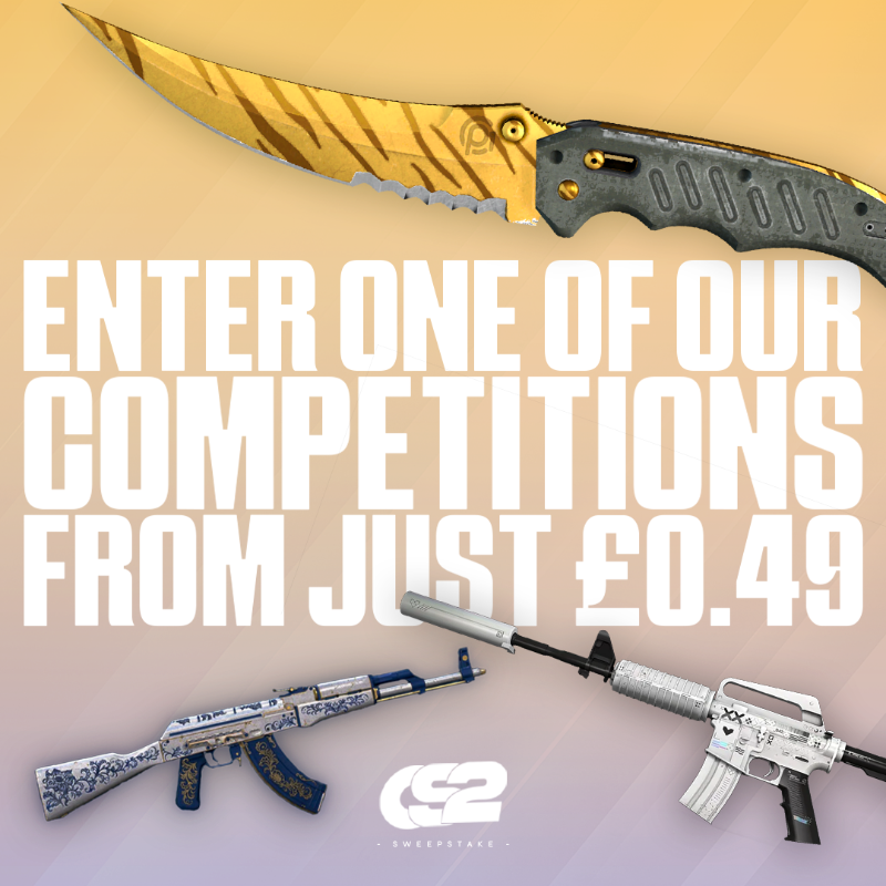 CS2Sweepstake's tweet photo. You could win all three of these skins for less than £3! 🤑

There are also a wide range of FREE giveaways on the website that still haven't sold out 🆓

And you get a free £0.50 just for signing up!

Enter now at https://t.co/o8nMXooQa2 or by clicking the image 👇
