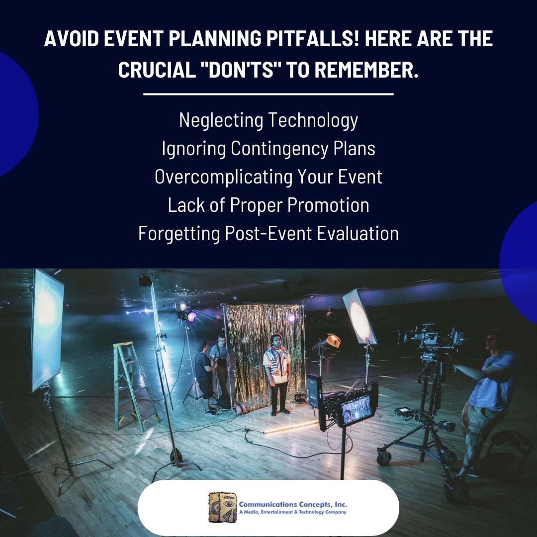 Avoid event planning pitfalls! Here are the crucial 'don'ts' to remember. 

Unlock the secret to successful event planning! Contact us at cci321.com for expert guidance and unforgettable experiences.

#VideoProductionCompany #AppDevelopment #EventVideoProduction