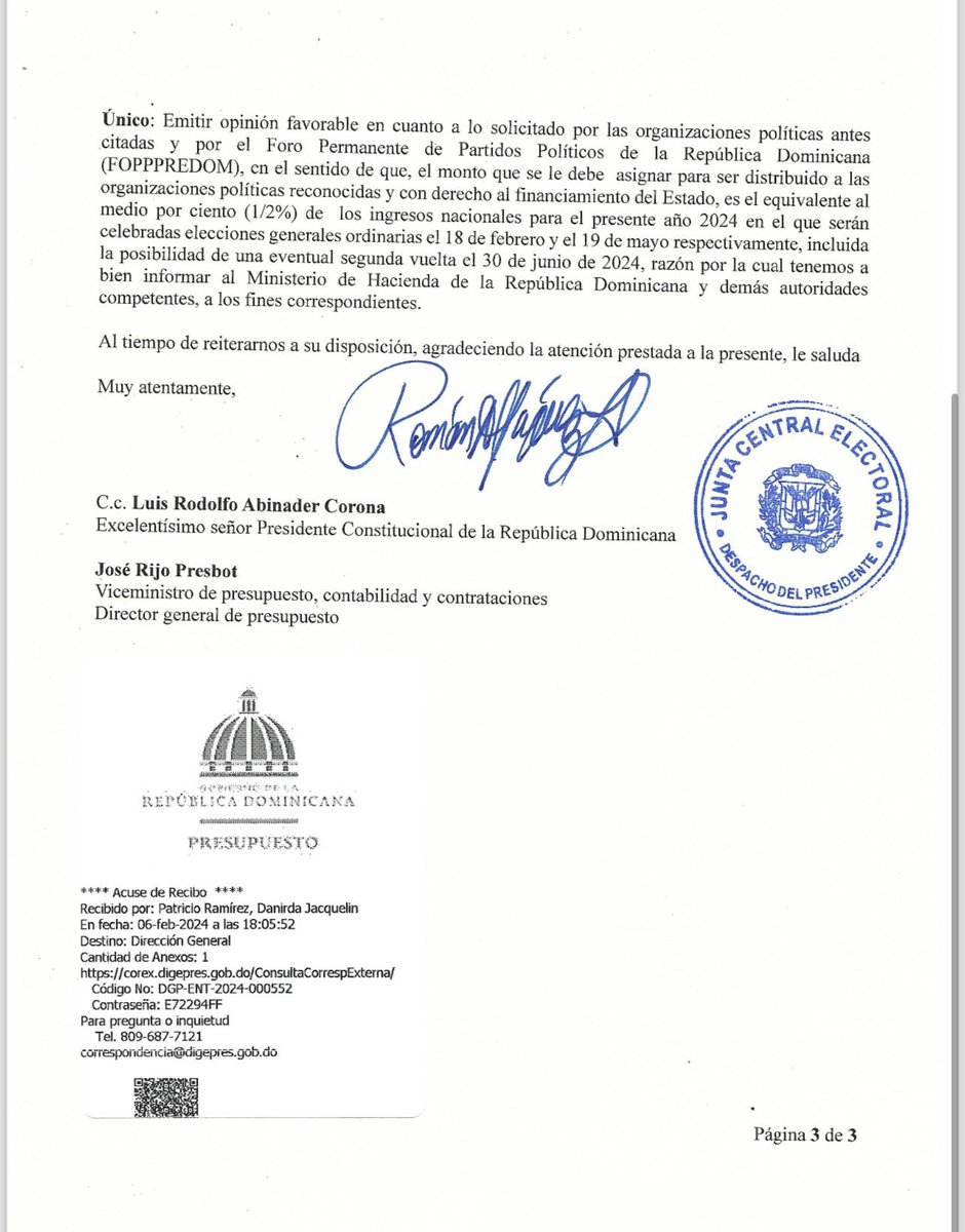 Lo de los recursos para los partidos políticos no es la oposición que se lo ha inventado, es una solicitud de la @JuntaCentral y su Presidente <a href="/RomanJaquezL/">Román  Jáquez L</a>.

La denuncia de <a href="/ElvinCastillo/">Elvin Castillo</a>, es grave; esto representaría un golpe a la democracia y estabilidad en el país.