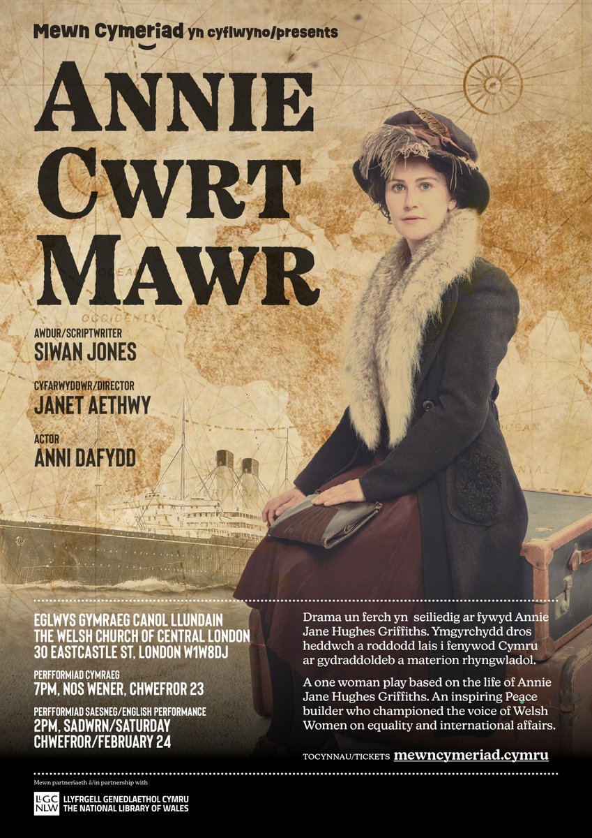 Mewn Cymeriad: Annie Cwrt Mawr GALW CYMRY LLUNDAIN! Ymunwch â ni wrth i ni ddathlu @wythnoscymllun gyda dau berfformiad o ddrama arbennig @mewncymeriad ‘Annie Cwrt Mawr’, sy’n dilyn yr ymgyrchydd heddwch a roddodd lais i fenywod Cymru. Tocynnau am ddim: llyfrgell.cymru/digwyddiadau