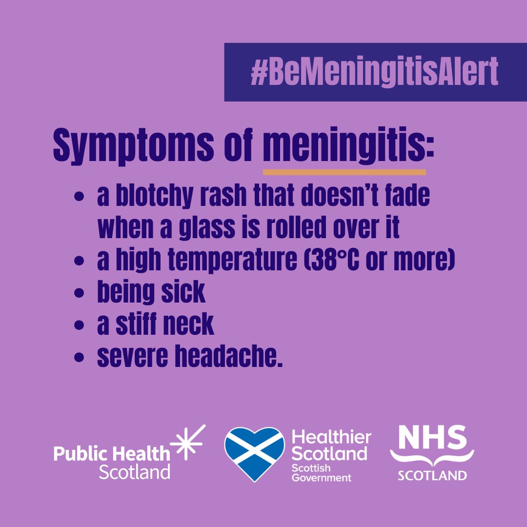 NHSLanarkshire's tweet photo. Meningitis can be very serious and life threatening if not treated quickly. So, it’s important to be aware of the symptoms.

Find out about the signs and what to do if you think you or someone you know has meningitis at https://t.co/S1xuedUokR
#BeMeningitisAlert https://t.co/ERHDcdmprg