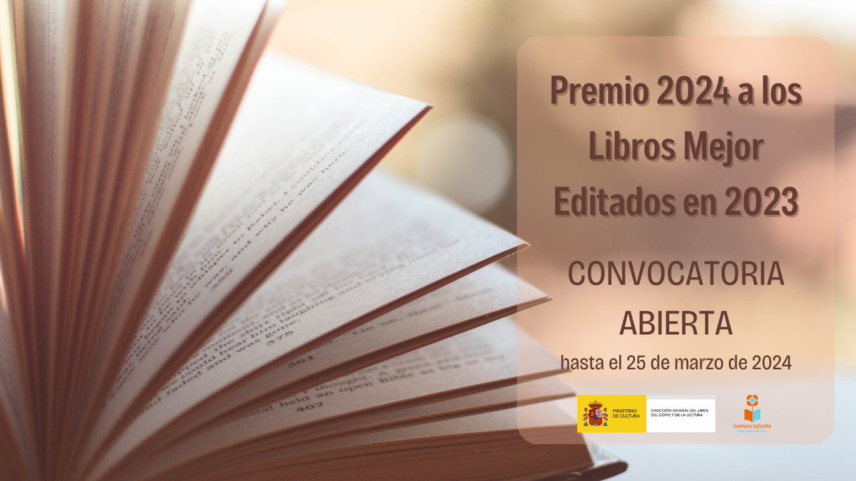 librolecturagob's tweet photo. 📢Hoy se abre la convocatoria del Premio 2024 a los Libros #MejorEditados en 2023. 

📚Se premiarán los libros mejor editados en el año anterior al de la convocatoria en diferentes modalidades.

➕info en https://t.co/wfaD871Jdh

@culturagob https://t.co/tZE74JNBhk