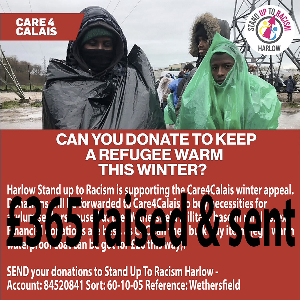 £365 raised & sent over the holiday period, plus another £100 sent separately from Harlow TUC & lots of warm clothes collected and sent too... #RefugeesWelcome