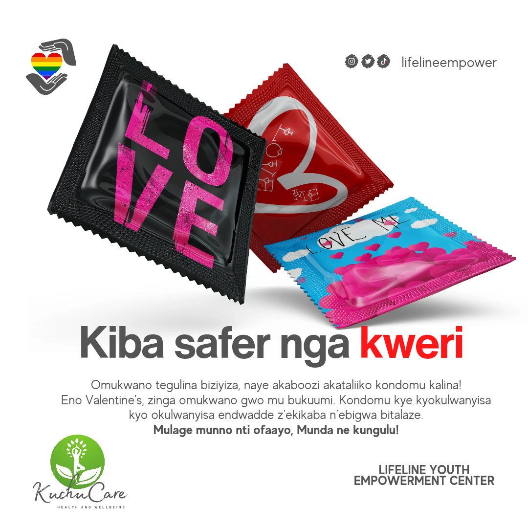 Olunaku lw'abaagalana luno, twambale Kondomu.
Kakasa nti Omukwano gwo gutangaala bulungi, nga guzingiddwa mu bukuumi.
#Condomize
