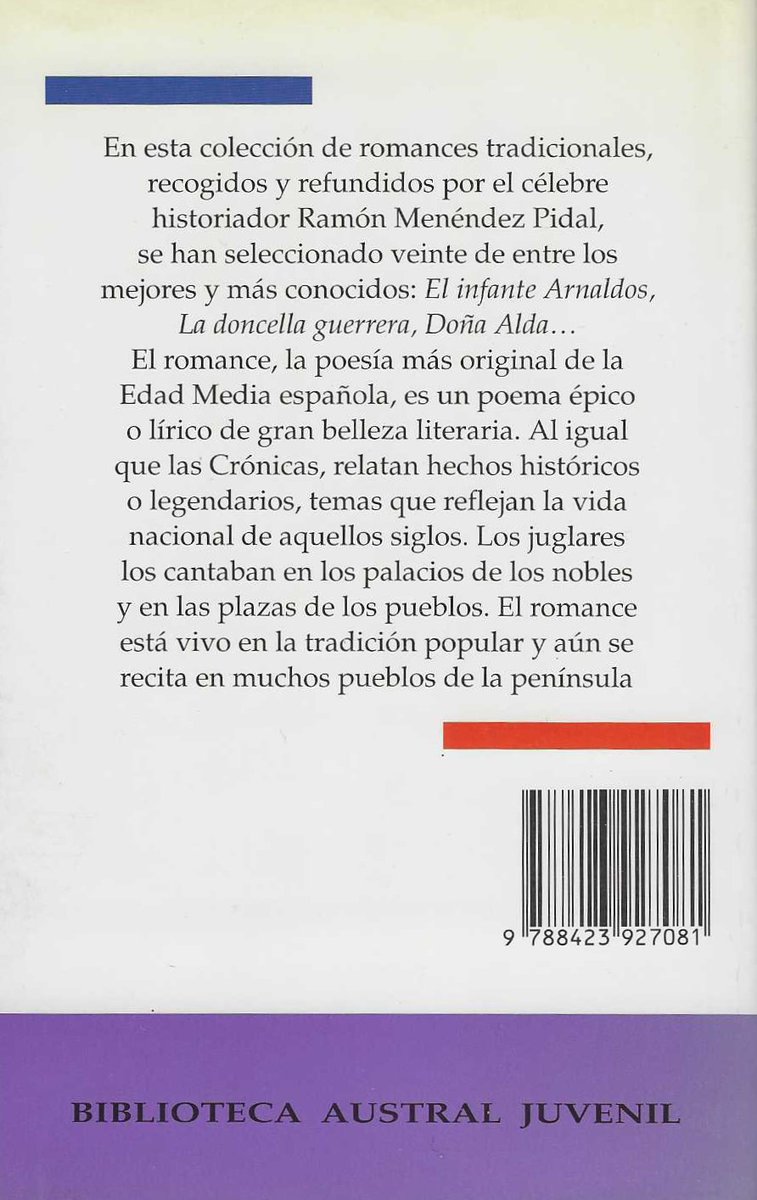 quijoteduca's tweet photo. Recomiendo esta espléndida edición de la Biblioteca Austral Juvenil (Espasa-Calpe) de una selección de Romances de España de Ramón Menéndez Pidal, bellamente ilustrada por Francisco Solé. #Romancero #España #LiteraturaMedieval #Lectura #Educación #ESO #Bachillerato @fundacionRMP https://t.co/ZdT84aMJLa