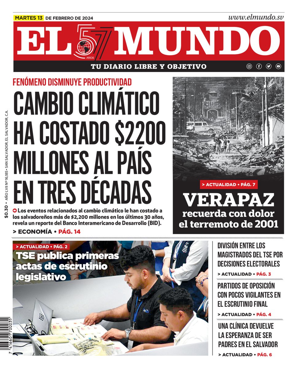 ElMundoSV's tweet photo. Buenos días lectores esta es nuestra #PortadaDEM para este martes 13 de enero te invitamos a leer la versión completa del E-paper en el siguiente enlace.
https://t.co/Kijj7hS9GG https://t.co/ALacRxrDCM