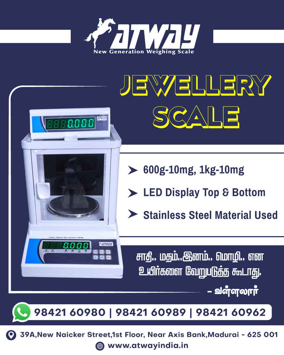 Jewellery Scale - Atway Madurai #weighingscale #loadcell #machine #weight #industrial #platform #tabletop #leddisplay #Digital #Stainlesssteel #BestPrice #Build #bestquality #generation #capacity #Pansize #accuracy #storage #features #trend #affordableprice #visitsite #trend