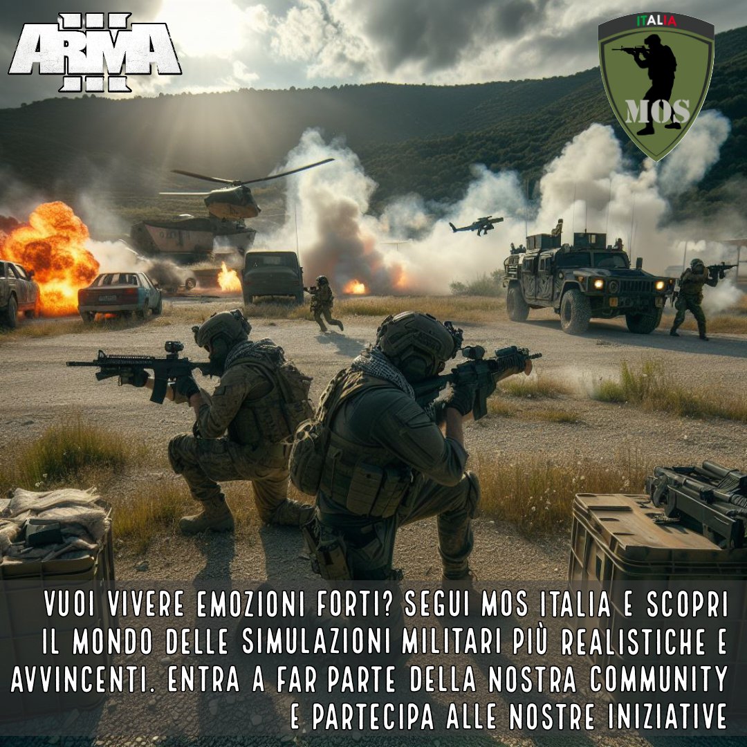 mos_italia's tweet photo. Entra nel nostro clan e vivi un'esperienza di combattimento realistica con Arma 3! Squadre organizzate, armamenti autentici e missioni stimolanti ti aspettano. Non perdere l'opportunità di essere riconosciuto come una forza di élite! 💪 
#Arma3 #SimulazioneMilitare #ClanGaming https://t.co/5yD8rC53xQ