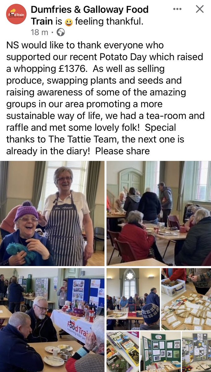Amazing local support for Food Train in #Wigtownshire £1376 raised from the annual potato day fundraiser