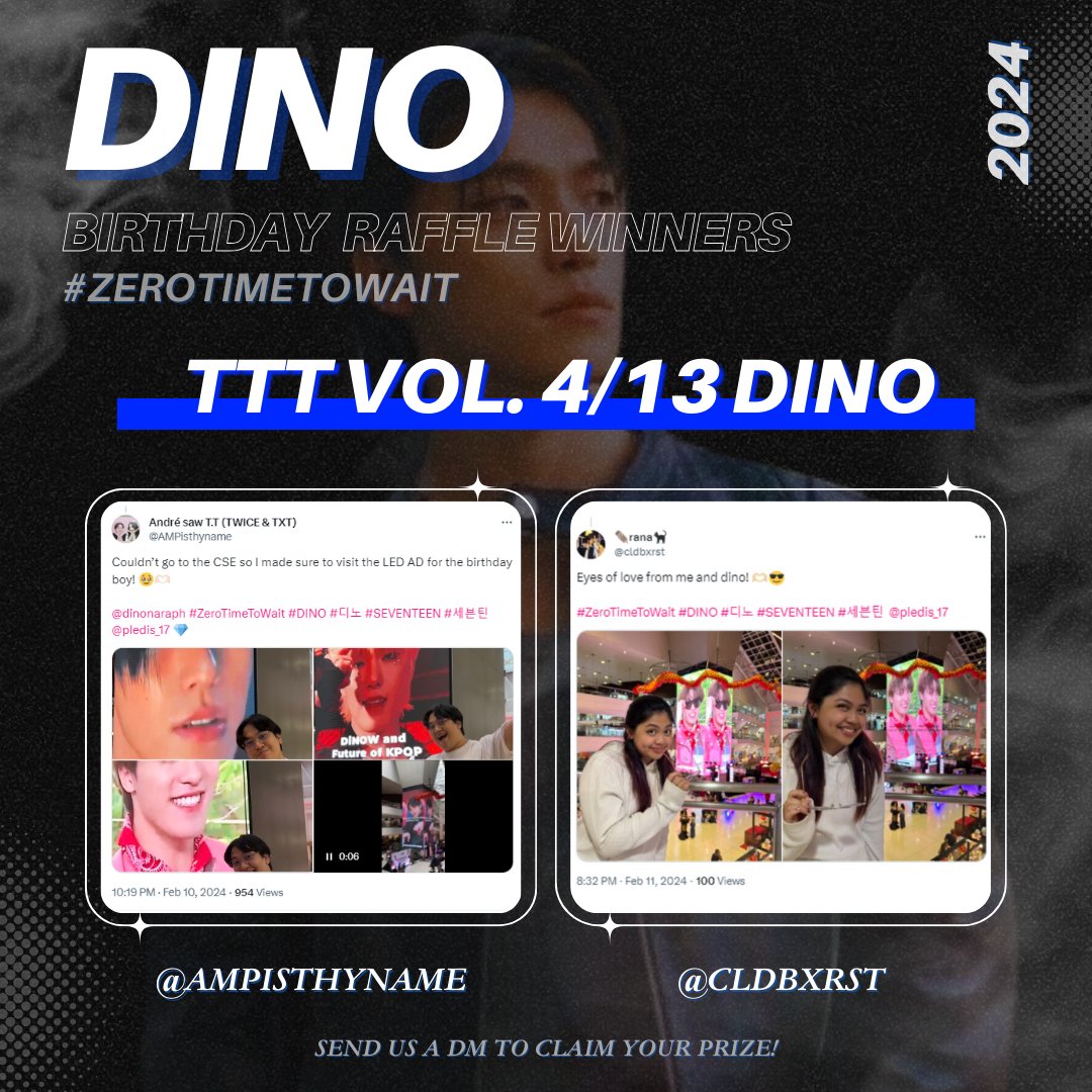 dinonaraph's tweet photo. WAIT ๐ค๐ป The party isnโt over yet!
CONGRATULATIONS to the winners of DINOโs Birthday Raffle! ๐
@AMPisthynameย @cldbxrstย @feat_dinoverseย
Send us a DM to claim your prize!
#ZerotimetoWaitย #Dinoย #๋๋
ธย #์ ์๋ง_Wait_๋๋
ธ_์์ผ์ด๋ย #WAIT_itsDINO_day https://t.co/IuI48QIC7v