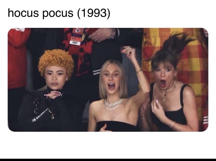 Hocus Pocus : 3 witches chasing kids and teenagers. Perfect image of Taylor Swift and her little friends.