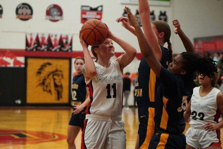 JoshuaMorgret's tweet photo. GIRLS BBALL: Fostoria (@FHSLadyRedmen) battles loaded Toledo Christian, falls short, my story from last night: https://t.co/8i5I3JAw8w https://t.co/dR9yY13xll