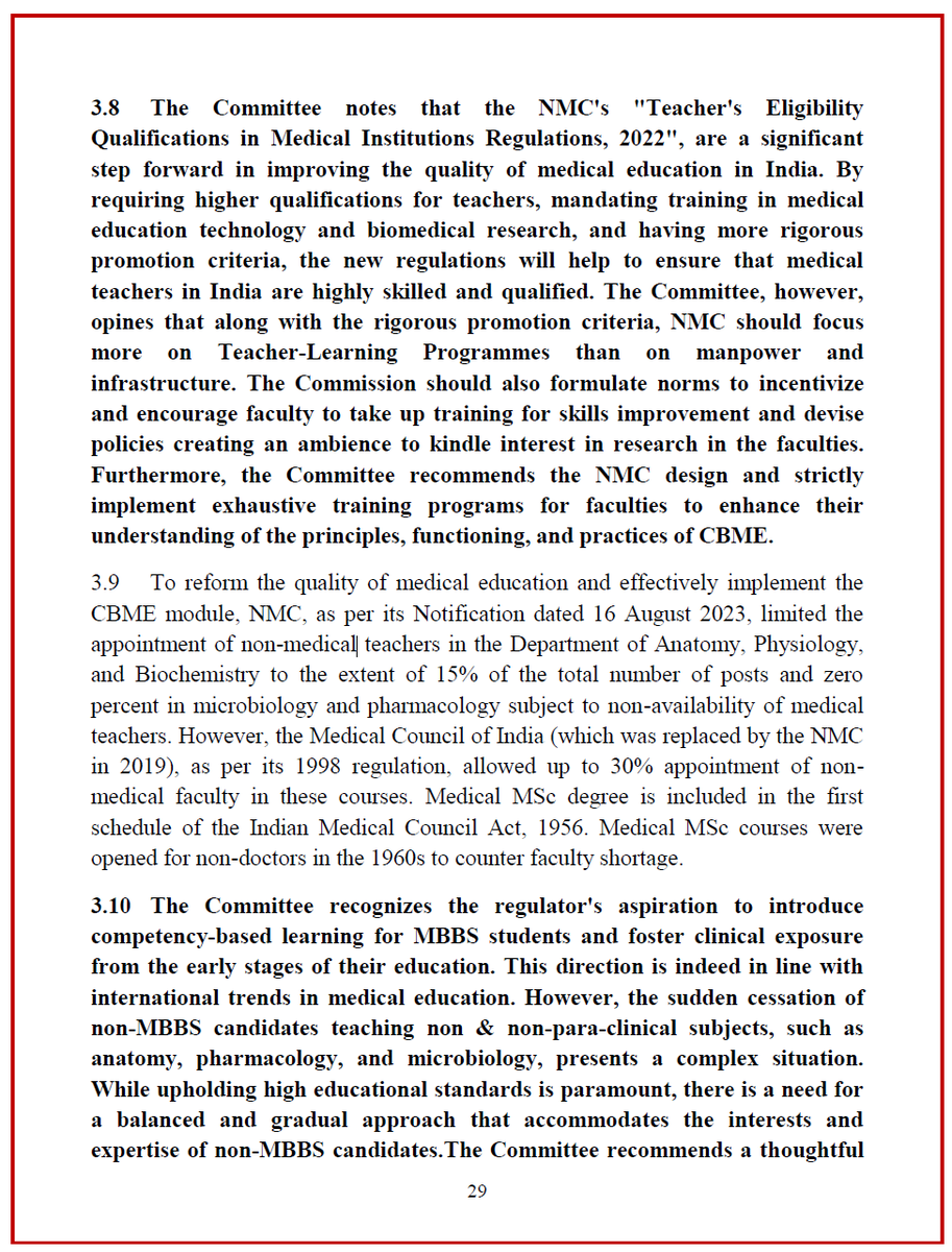 NMMTA_Assn's tweet photo. NMMTA extends its gratitude to the Parliamentary Committee on Health & Family Welfare for their supportive stance regarding teachers holding medical MSc/PhD qualifications.

We reiterate our plea to cease hostilities and persecution against teachers with these qualifications. 

Aligning with the committee's report, our association advocates for the reinstatement of the MCI's TEQ guidelines concerning the appointment of "non-medical" teachers.

Our commitment remains steadfast in enhancing the standards of medical education within the CBME framework. All we request is an end to hostilities and equal opportunities for employment and advancement.

We hope that @MoHFW_INDIA  will assert its authority over the prejudiced and hostile NMC to ensure our safety and uphold justice. @OfficeOf_MM @mansukhmandviya @PMOIndia