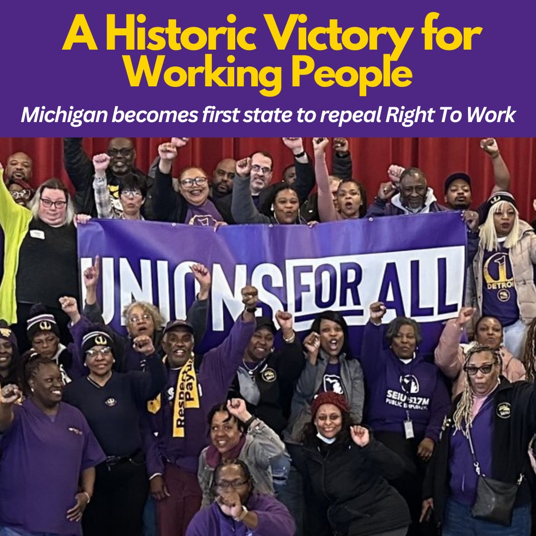 🎉The repeal of Right To Work is Official! 🎉For over a decade, corporations have tried to divide and conquer working people, but we stood strong together. We used our voices and our vote to overturn Right To Work. #unionsforall