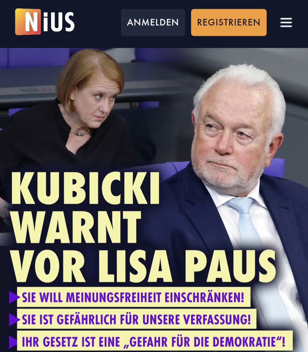 BREAKING NIUS: Wolfgang Kubicki warnt vor den totalitären Umtrieben der Grünen Ministerin Lisa Paus, ihr Demokratiefördergesetz sei 'eine Gefahr für die Demokratie', sie wolle das Grundrecht der Meinungsfreiheit einschränken.

Hier das ganze Zitat: 'Als Jurist bin ich sehr…