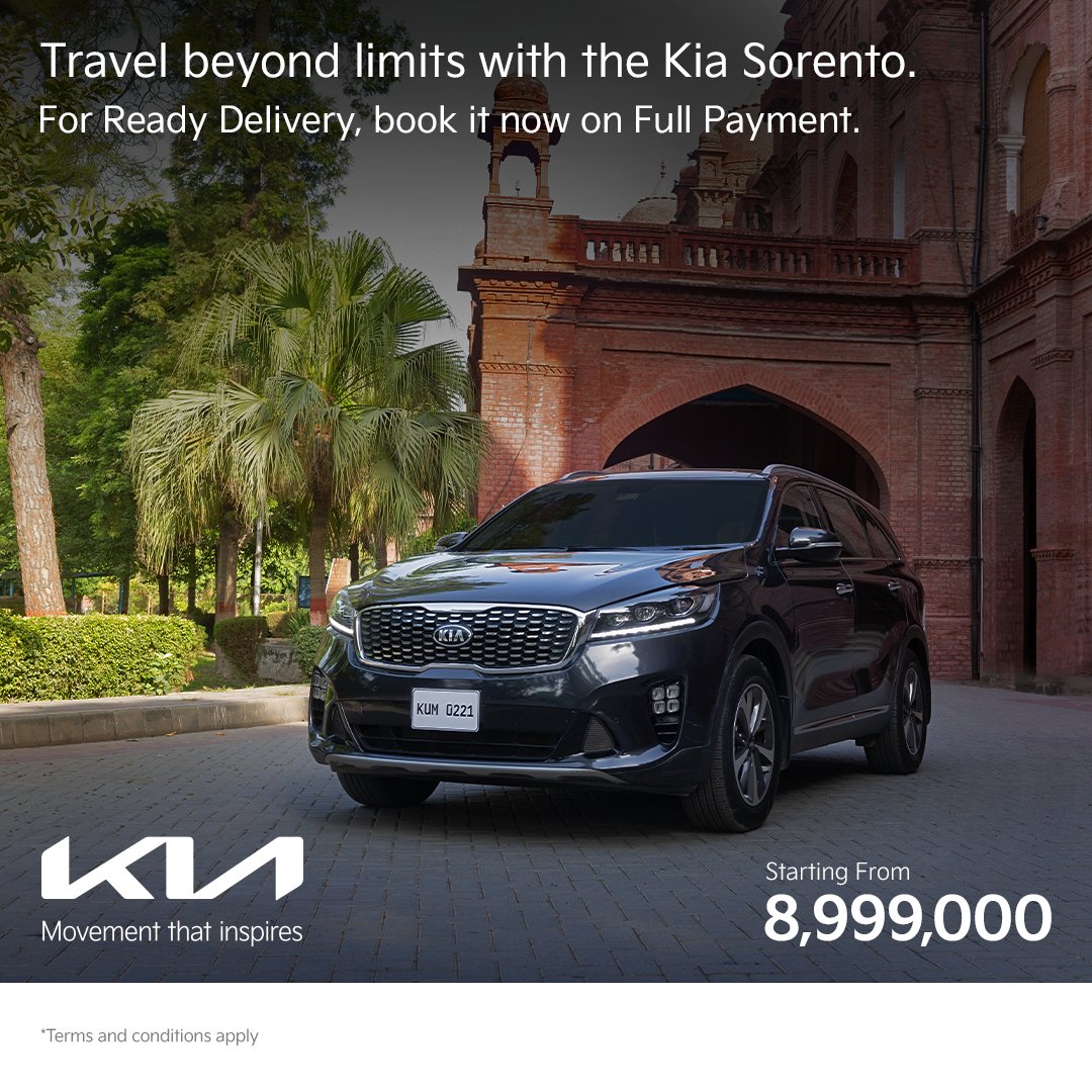 KiaMotorsPK's tweet image. With the Kia Sorento, you get to create limitless powerful moments and excellent outings. Book yours today by visiting the nearest dealership or via our website bit.ly/479mHbb.
#KiaSorento #MorePowerToYou #MovementThatInspires