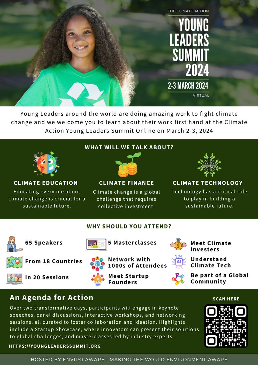 iamenviroaware's tweet photo. Have you registered for the biggest event for young leaders in climate?  Register now for the Climate Action young Leaders Summit 2024.
https://t.co/ykAOg7EMoL 
 #climateaction #youngleaders #education #finance #climatetech #masterclasses https://t.co/PFGYtpTzuQ