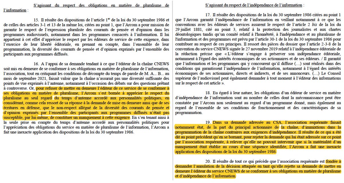 N_Hervieu's tweet image. Très important : Pour la 1ère fois, le @Conseil_Etat enjoint à l&apos;@Arcom_fr de contrôler pleinement le respect du pluralisme &amp;amp; de l&apos;indépendance sur la chaine @CNEWS.

Comme le demandait @RSF_fr, le respect par @CNEWS de ses obligations va être passé au crible (dans les 6 mois).