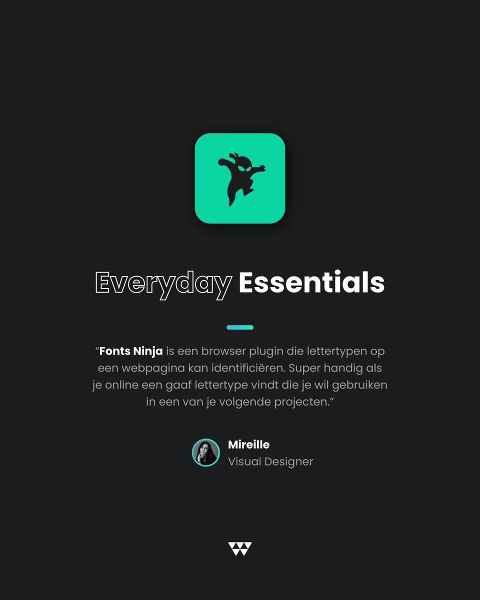 WeDigitalNL's tweet photo. Visual Designer Mireille kan bijna niet zonder Fonts Ninja. Welke browser plugin is onmisbaar in jouw dagelijks leven? Deel het met ons!

#wedigital #socialmedia #socialmediamarketing #socialmediaagency #everydayessentials #fontsninja #plugin https://t.co/F5AeVJKmoy