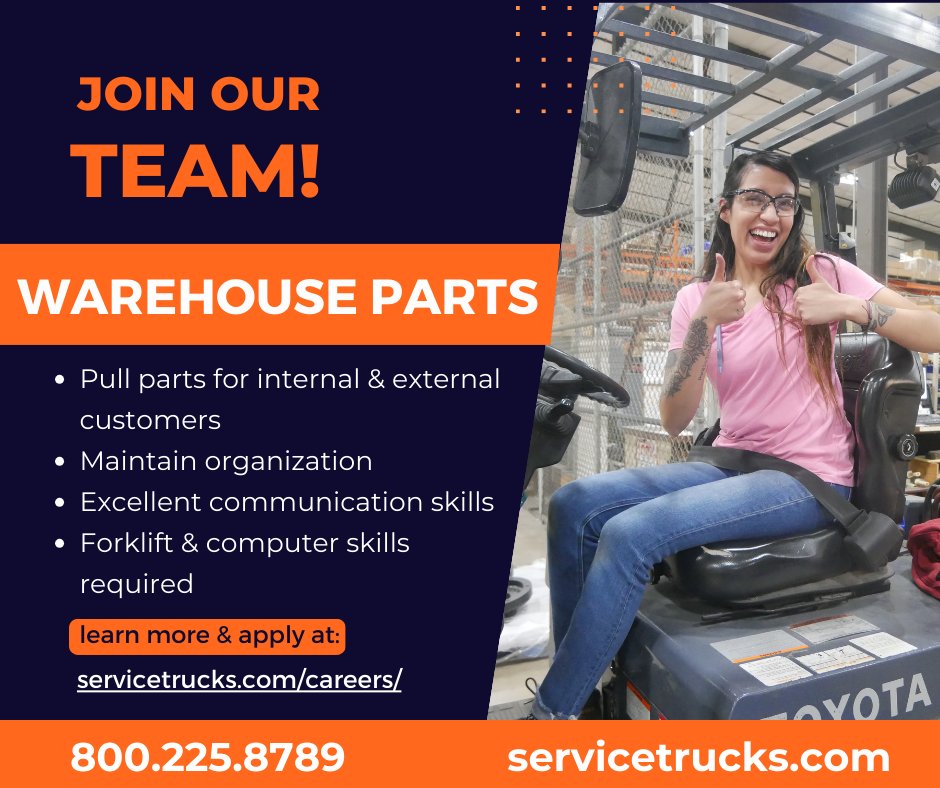 If you thrive on maintaining organization and serving internal and external customers, our WAREHOUSE PARTS position may be a perfect fit for you! Computer and forklift skills are required. Learn more and apply online at bit.ly/3wn4Lwh.