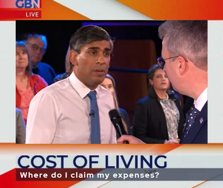 Rishi Sunak after his GBNews appearance asks "Where do I claim my expenses?" https://t.co/E7d0UZsGSF