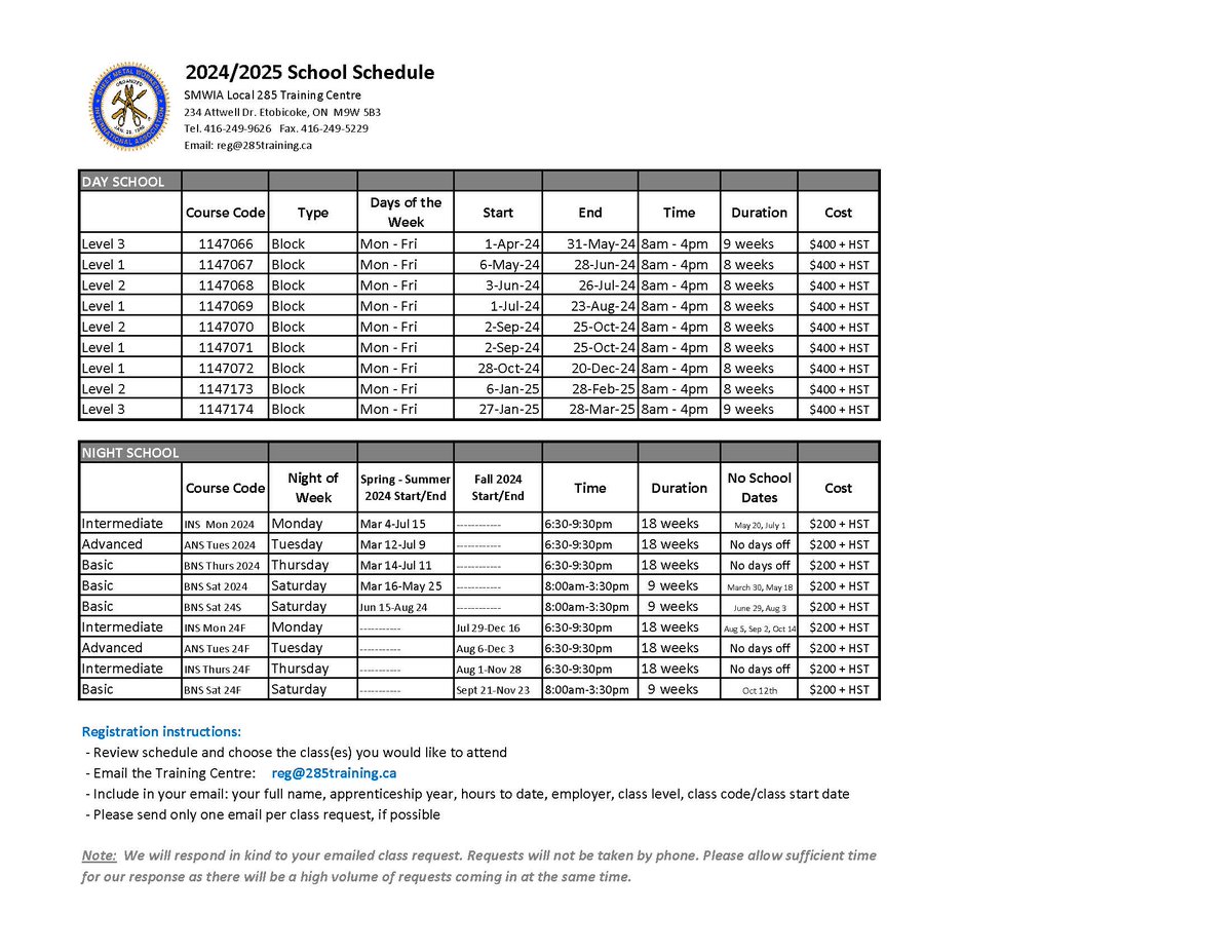 285Training's tweet image. A reminder to all apprentices, it is your responsibility to book your classes (both night school and day school), or the LAC will be booking them for you, and you will have to attend that class!