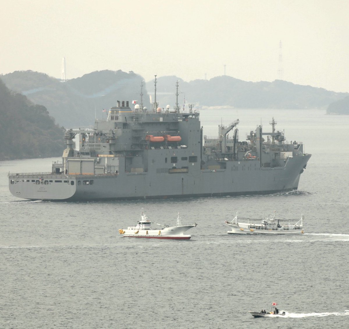 WarshipCam's tweet photo. USNS Cesar Chavez (T-AKE-14) Lewis and Clark-class dry cargo ship leaving Sasebo, Japan - February 12, 2024 #usnscesarchavez #take14
SRC: TW-@l8IDcv9vtqupUhG https://t.co/UExYhdVL8g
